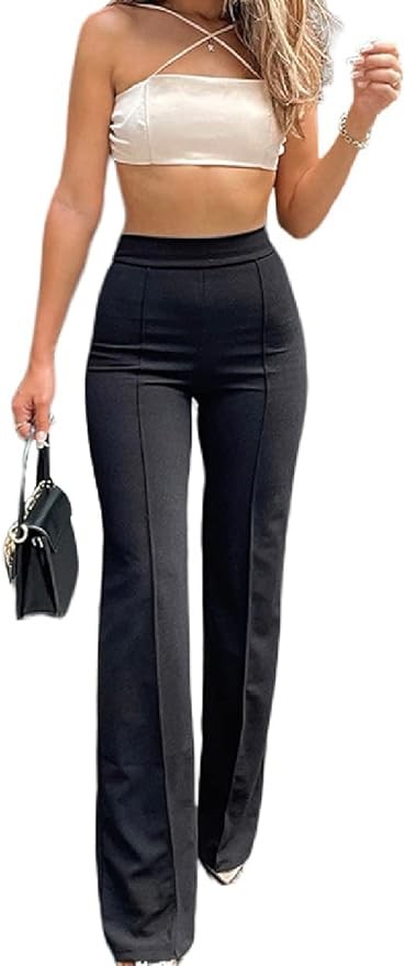 LIVECLOTH Pants for Women High Waist, High Waist Long Straight Leg Pants