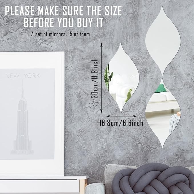 Amyhill 15 Pack Acrylic Mirror Wall Stickers Teardop Mirror Stickers Wall Decor Wavy Mirror Stickers Removable 3D Wall Decals Art for Living Room Bathroom Home Decoration(Silver, Teardrop)