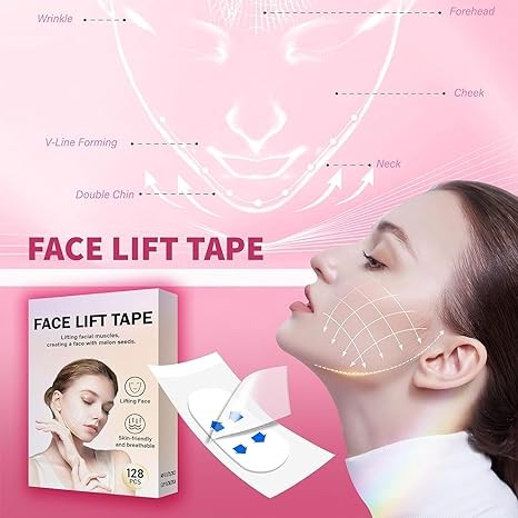 YAGUVI 128PCS Face Lift Tape, Face Lift Tape Invisible, Face Tape Lifting Invisible, Face Tape Instantly Lifts Sagging Skin Around The Face, Hides The Double Chin and Creates A v-Shaped Face-M2