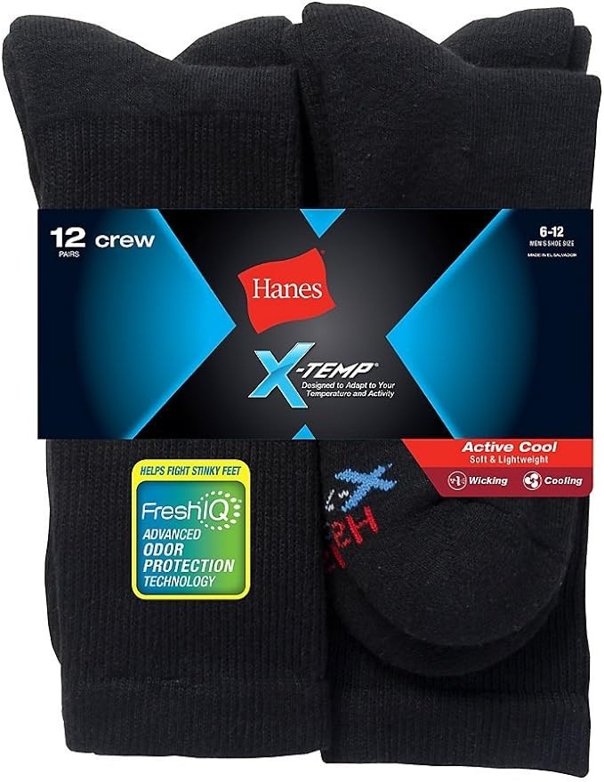 Hanes mens Freshiq 12-Pack Cushion Crew Socks