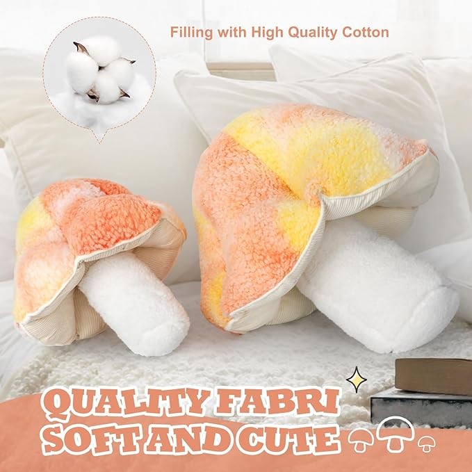 OtGalk Mushroom Shaped Throw Pillow, Teddy Fleece 3D Shaped Mushroom-Inspired Decorative Pillows, Cushion for Couch, Sofa, Bed, and Chair