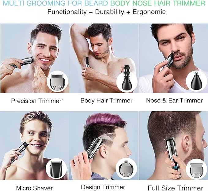 Brightup Beard Trimmer for Men - 19 Piece Mens Grooming Kit with Hair Clippers, Electric Razor, Shavers for Mustache, Body, Face, Ear, Nose Hair Trimmer, Gifts for Men, USB Rechargeable & LCD Display