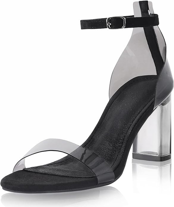iCKER Women's Clear Heeled Sandals Ankle Strap Block Chunky High Heel Open Toe Pump Sandals
